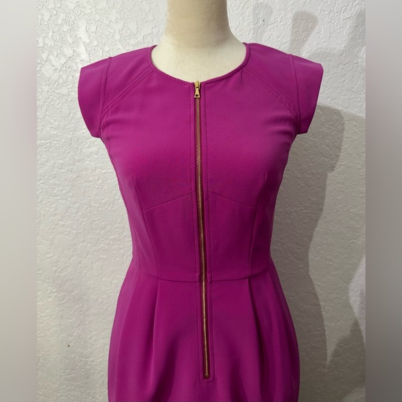 Rebecca Taylor Pink Fuchsia Cap Sleeve Front Zip Cocktail Dress Size 2 Gorgeous - Picture 2 of 13
